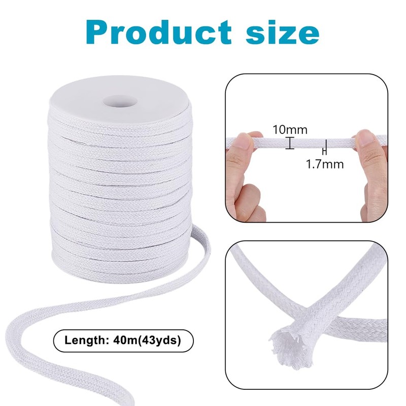 PH PandaHall 43 Yards Flat Drawstring Cord, 1cm Replacement Cotton