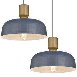 Luminzone Farmhouse Pendant Lights, 2pcs Adjustable Hanging Light Fixtures with Hammered Metal Shade, 12.4 inch Pendant Lighting for Kitchen Island, Blue