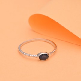 925 Sterling Silver Oval 0.35 Ctw Natural Gemstone Beaded Shank Stackable Women Wedding Ring (Blue Sapphire, 7)