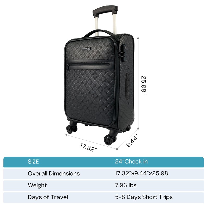 KYME 24 Inch Suitcases Luggage,PU Leather Softside Suitcase with Double