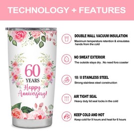 Sighdorm 60th Anniversary Wedding Mugs,Gift for 60 Years Wedding Drinking Vessels,60th Anniversary Decorations Tumbler Presents for Parents