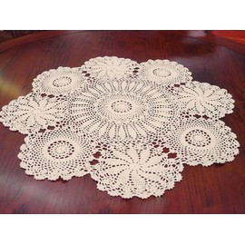 Damanni Cotton Handmade Crochet Lace Tablecloth Doilies Doily,Round,Beige,31 Inch