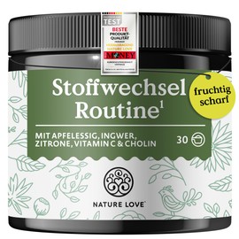 NATURE LOVE® Stoffwechsel Routine 150g – Stoffwechseldrink mit Apfelessig, Ingwer Shot & Zitrone – mit Vitamin C & Cholin – vegan, ohne unnötige Zusätze – in Deutschland produziert & laborgeprüft