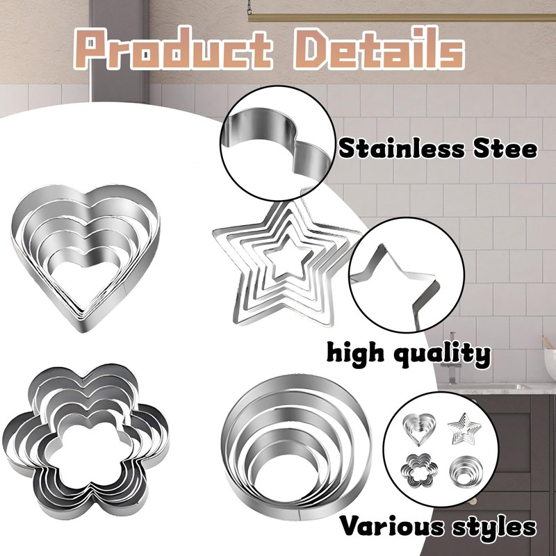 Cookie Cutters,Heart Cookie Cutter, 20-Piece Cookie Cutter, Containing Shapes Such