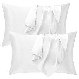 Seiwohl Satin Cushion Cover 40 x 80 cm, Set of 2 Satin Pillowcases 40 x 80 cm Pillowcase Cushion Cover for Hair and Skin, Similar to Silk, White