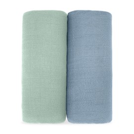 Comfy Cubs Muslin Swaddle Blankets (Pack of 2) - 119 x 119 cm, Soft Cotton Baby Blanket Set, Large Swaddling Wraps for Newborns - Nursing Cover, (Pacific Blue and Fern)