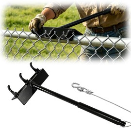 Meyoppm Heavy Duty Chain Link Fence Top Rail Stretcher Tool, Fence Fabric Support Tool & Fence Installation Tool with 3 Metal Hooks & 28'' Cable Hook for One-Person Farm Ranch Fencing, Black