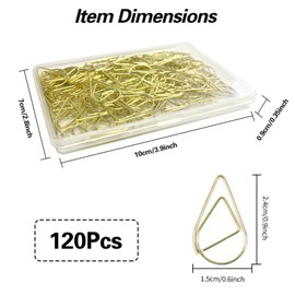 120 Pcs Small Paper Clips, Gold Metal PaperClips Bookmarks, Water Drop Shaped Paper Clips Clamps with Storage Box for Files Classification, DIY Craft Creation, School and Office Stationery Supplies