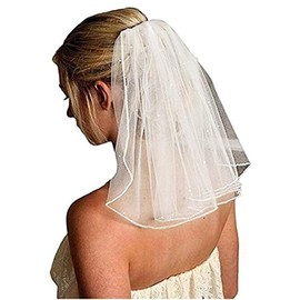 Caiguoer White Bridal Veil Short, Pearl/Crystal Bridal Veil with Comb for Women and Girls Party Accessories, diamond