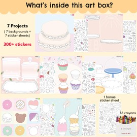 Together Art Designing & Coloring Art Box: Dessert, 300+ Coloring Stickers, (7 Background Sheets & 7 Sticker Sheets, and One Sticker Sheet), Included 16 Crayons, for Kids and The Whole Family