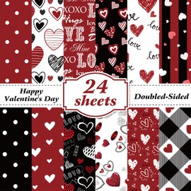 Valentines Pattern Paper Double Sided Valentine Decorative Scrapbook Craft Paper,Love Heart Red Black Cardstock for Valentines Craft Supplies Card Making Scrapbook(12 Design,24 Sheet,11 x 11 Inch)