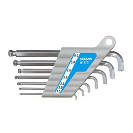 Hozan W-113 Ball Point Wrench Set, 7 Piece Set, Full Length Short Type Hex Wrench, Allen Key, Opposite Side Size 0.06, 0.07, 0.1 inches (1.5/2/2.5/3/4/5/6 mm)