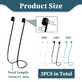 Pack of 3 Strap for AirPods, Strap for AirPods, Strap Compatible with AirPods Pro 2/1 and AirPods 1/2/3, Holder Strap with 70 cm, Colours: Black, White, Blue, Ideal for Sports and Everyday Use