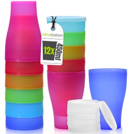 Idea-station NEO Plastic Cups Pack of 12, 450ml Colourful Reusable Shatterproof Plastic Cups Party Cups Drinking Cups Party Tableware Camping Tableware Drinking Glasses Kids