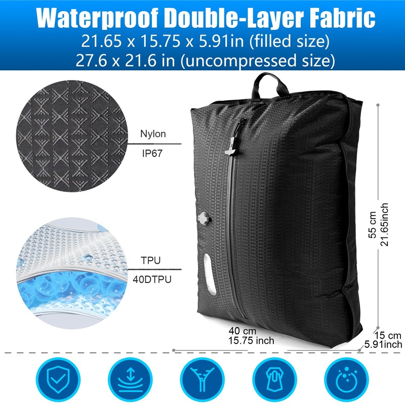 Vacuum Bags for Travel with Wireless Pump, Revolutionary Reusable Compression