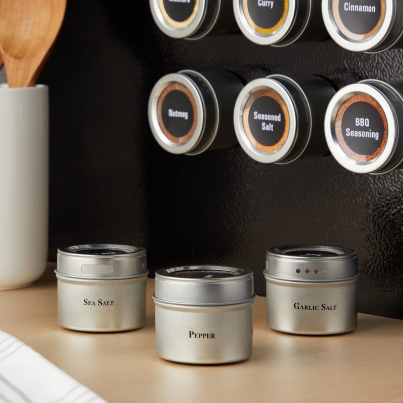 Talented Kitchen Silver Magnetic Spice Jars for Refrigerator (3 oz)