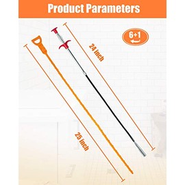 LONGGUI Hair Drain Clog Remover Tool C 6  25-Inch Sink Snake + 1  24-Inch Drain Cleaner Tool, Plumbing Snake for Shower, Toilet, Kitchen Sink & Tub C 7-Piece Hair Removal Tool Set