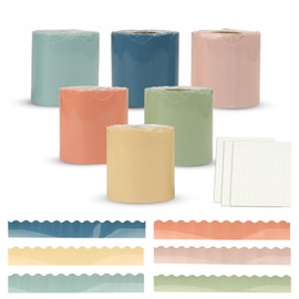 236 Feet Bulletin Board Borders Bohemian Style Colorful Scalloped Border Sticker Roll for Classroom, Office and Home, Chalkboard Posters, Decorations (6 Pcs)