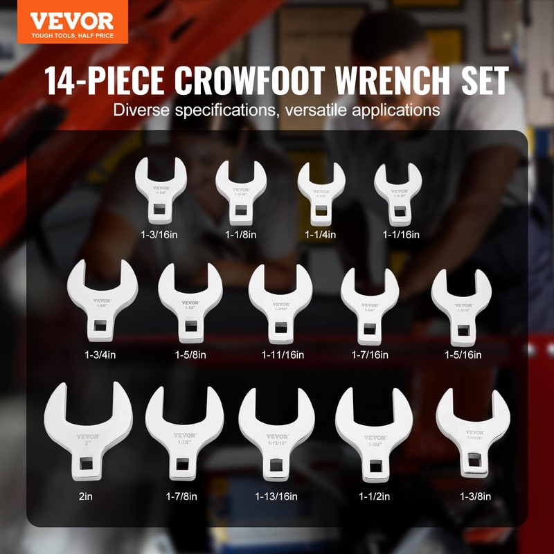 VEVOR Crowfoot Wrench Set, 1/2" Drive 14-Piece SAE (1-1/16" -