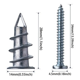 Plasterboard Fixings, Metal Self Drilling Plasterboard Screws Raw Plugs Cavity Wall, Driva Plasterboard Wall Plugs, Heavy Duty Drywall Anchors (10)