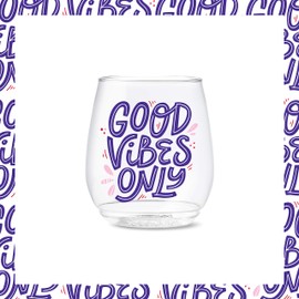 TOSSWARE POP 14oz Vino Good Vibes Only Series, SET OF 6, Premium Quality, Recyclable, Unbreakable & Crystal Clear Plastic Wine Glasses