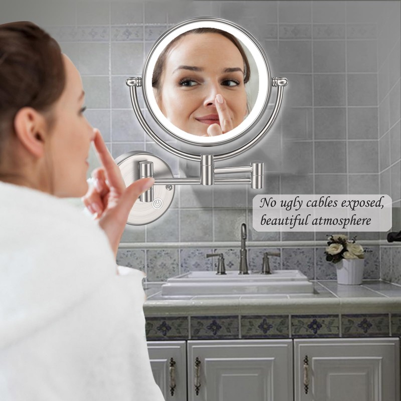 RECKODOR Bathroom Magnifying Makeup Mirror Wall Mounted with Light, Hardwired