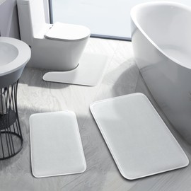 HUXMEYSON 3 Piece Memory Foam Bathroom Rugs Sets, Non-Slip & Quick Dry Bath Mat, Ultra Soft Velvet Bath Rugs for Bathroom, Toilet and Shower Floor, White