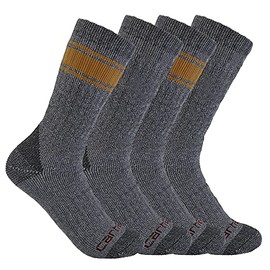 Carhartt Men's Heavyweight Crew Sock 4 Pack, Assorted 2 Grey, Large