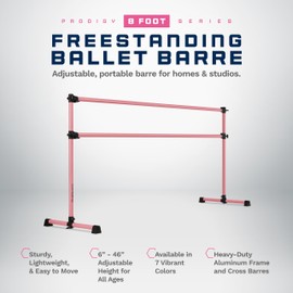 VITA Barre Portable Freestanding Double Ballet Barre, Prodigy, 8 Ft Bars, Light Pink | Adjustable Height, USA Made, Home or Gym Exercise Equipment for Kids & Adults | Dance, Fitness, Pilates