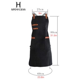 SPDYCESS Black Canvas Apron Unisex Canvas Apron with Pockets Kitchen Apron Cross Back Pottery Apron for Garden Hairdresser Craft Catering