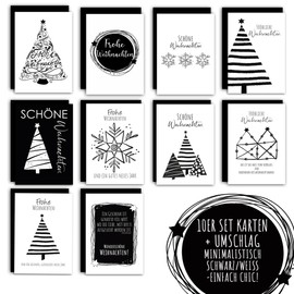 Black and White Christmas Cards with Envelopes I Minimalist and Stylish! Set of 10 Cards + Envelope I A6 Cards for Your Christmas Greeting to Grandparents, Dear Friends and Business Customers