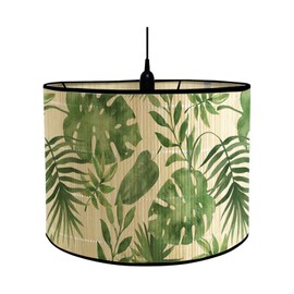 MagiDeal Drum Print Lamp Shade Wicker Lamp Shade Light Fixture Green Plant Pattern Rattan Lamp Shade for Hanging Light, Floor Lamps Living Room Cafe, A