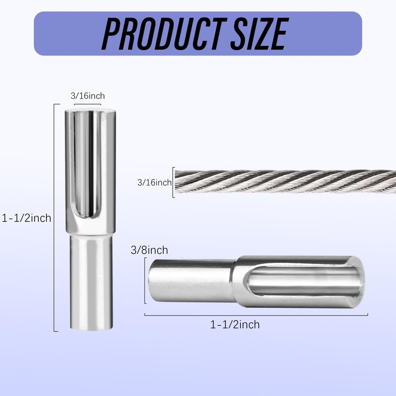 Mindoub 50 Pack 3/16" Invisible Cable Railing Kit, T316 Stainless