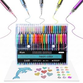 48 Plumas de Gel de Colores, Bolgrafos de Gel con Punta Fina 1.0mm para Colorear y Dibujo Artstico, Set de Plumas con Colores Metlicos, Glitter,...   