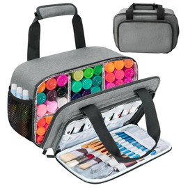 Zjyufy Acrylic Paint Organizer Bag Art Supply Storage Bag Hold up to 54 Bottles (2oz) Craft Paint Storage Case with Aluminum Foil Liner