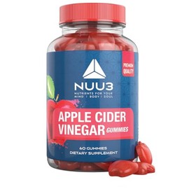 NUU3 Apple Cider Vinegar Gummies - Support for Energy, Immunity & Gut Health - Folate, Iodine, Pomegranate, Beet Root, Vitamins B-6 & 12 - (60 Count, Pack of 1)