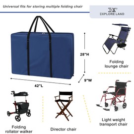 Explore Land Heavy Duty Chair Storage Bag for Folding Longue Zero Gravity Light Weight Transport Folding Rollator Walker (Bule)