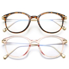 COASION Blue Light Blocking Glasses for Women Vintage Round Anti Blue Ray Computer Game Eyeglasses (Tortoise/Gold + Clear Pink/Gold)