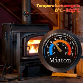Miaton Wood Stove Thermometer Log Burner Thermometer Magnetic, Flue Thermometer Log burner Temperature Gauge, Log Burner Accessories