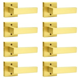 Probrico Brushed Gold Dummy Door Handle Interior Door Levers Square Single Non-Turning Satin Brass Door Handles Hardware for French Door, 8 Pack