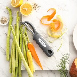 Spring Chef Premium Swivel Vegetable Peeler, Comfortable Handle and Ultra Sharp Stainless Steel Blades - Perfect Kitchen Peeler For Veggie, Fruit, Potato, Carrot, Apple - Gray
