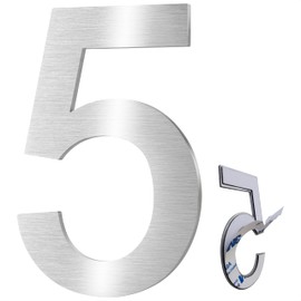 XYL HC 3 Inch Premium Stainless Steel House Numbers, Mailbox Numbers, Super Strong Self-Adhesive Metal Address Numbers, Suitable For Number Signs In Hotels, Apartments, And Courtyards (Silver 5)