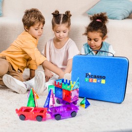 PicassoTiles Toy Carry Case Storage Box Organizer Portable Travel Bag in Water Resistant Oxford Cloth for Kids Magnetic Tiles STEM Construction Block Sets Accessories Character Action Figures PTA101