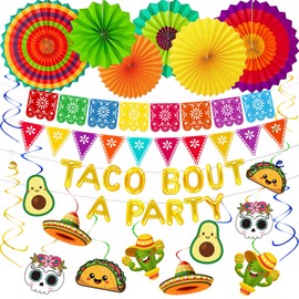 Jpfezry 24Pcs Taco Bout a Party Decorations Banners Paper Fans Hanging Swirls Mexican Fiesta Cinco De Mayo Party Decor Supplies