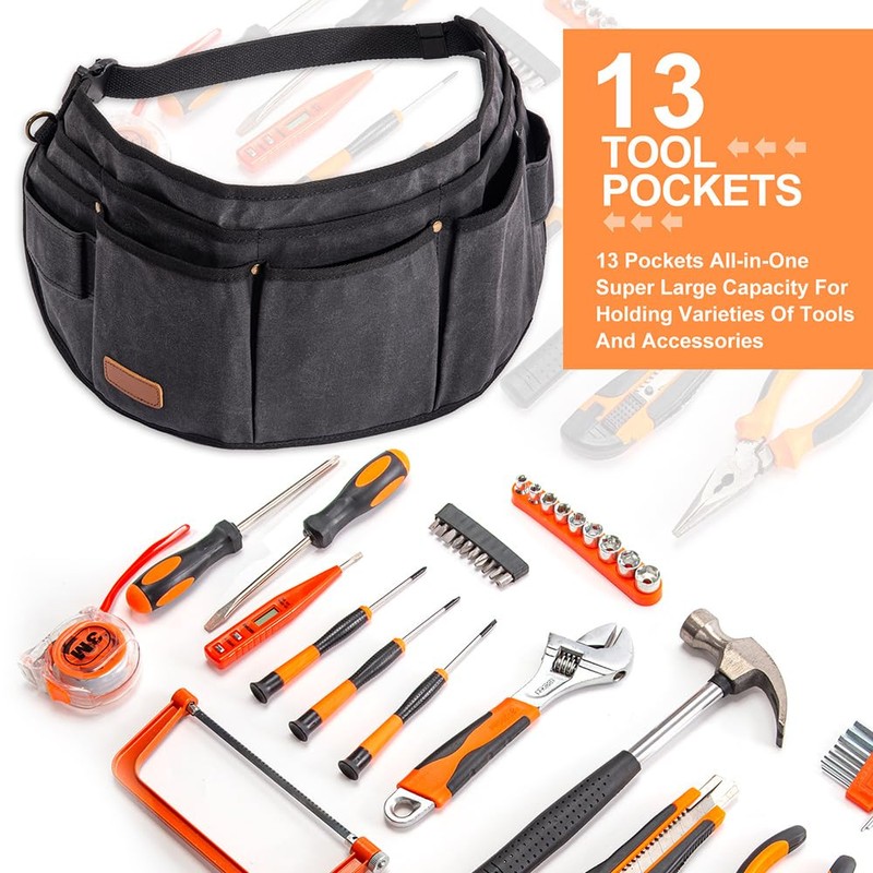 Tool Waist Apron, Heavy Duty Waxed Canvas Tool Belt, Waist