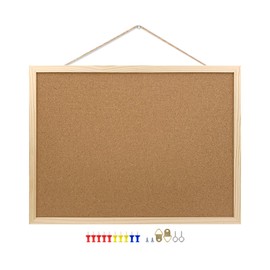 Cork Board Bulletin Board, 17.7"X 13.3" pin Boards for Walls, Oak Wood Finish Frame, Wall Mounted Cork Board for Office Home and School(Pins, Eye Bolts, gaskets, Screws)