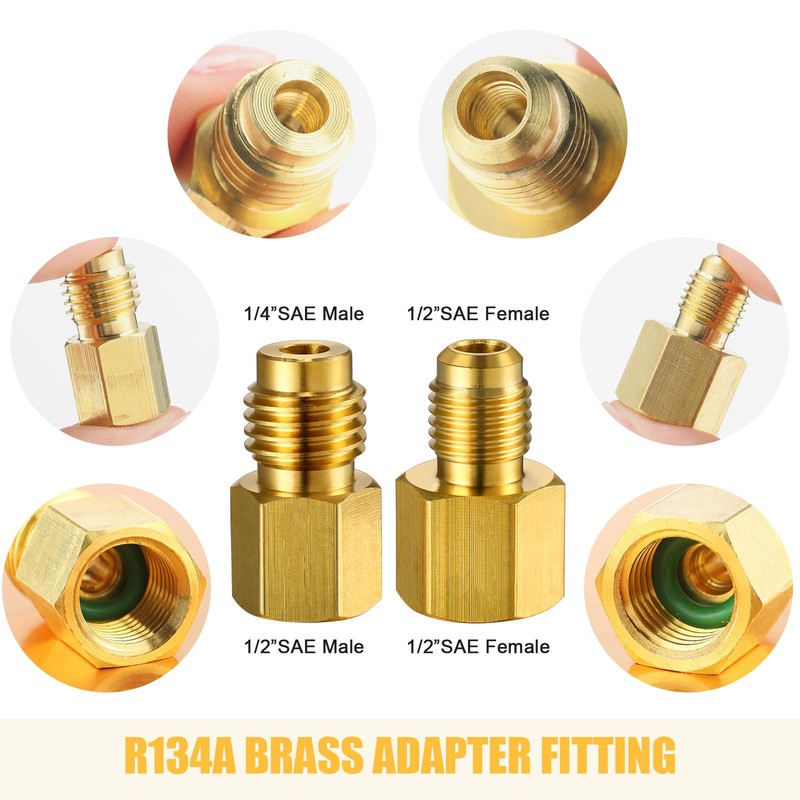 JaGely 17 Pcs R134a Brass Refrigerant Tank Adapter 1/4" to