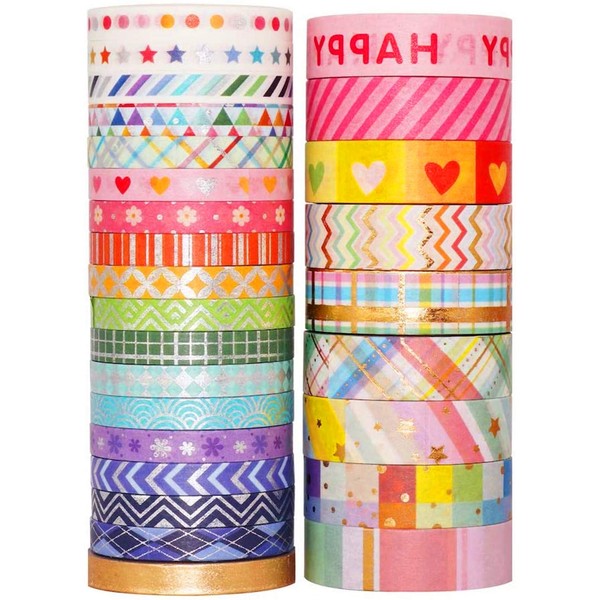 YUBX Gold Washi Tape Set 27 Rolls Masking Tape Foil
