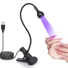 UV Light Gooseneck UV Lamp for Nails 365+395nm 3w Black Light LED UV Nail Lamp with Clamp for Gel Nails Ultraviolet Curing UV Nail Lamp 5v USB Input UV Light with 4 Levels Dimming - Color: Black-One light head