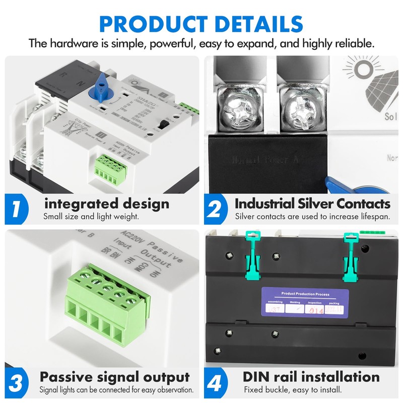 Victool Dual Power Automatic Transfer Switch 2P, AC 220V Photovoltaic